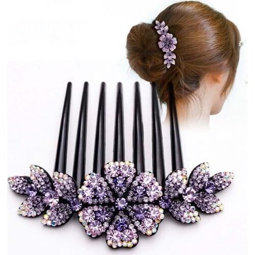 Women Flower Hair Comb Pins Slide Hair Clips Girls Crystal Barrettes Bridal Charm Hair Accessories