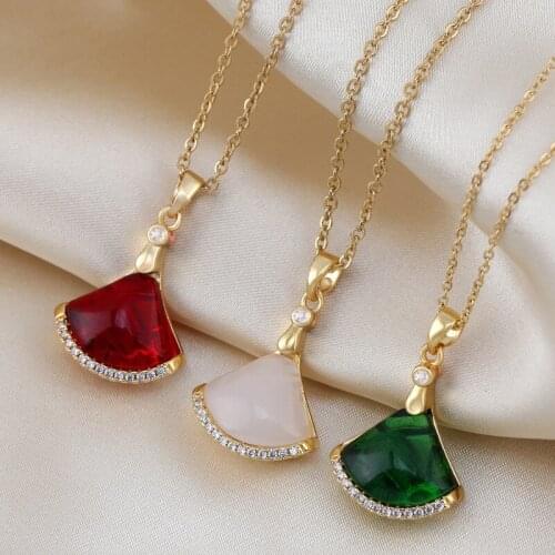 2021 New Simple Korean Fan Skirt Crystal Necklace Women Titanium Steel Chain Charm Pendant Shell Necklaces Fashion Jewelry Mujer