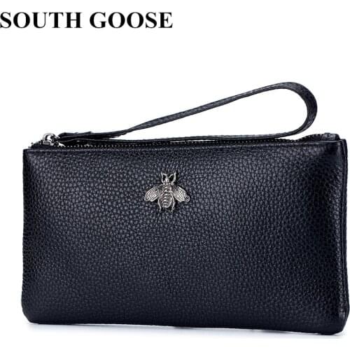 Genuine Leather Women Wallets Multifunction Long Zipper Purse Transparent Touch Screen Cellphone Holder Ladies Stylish Wrist Bag