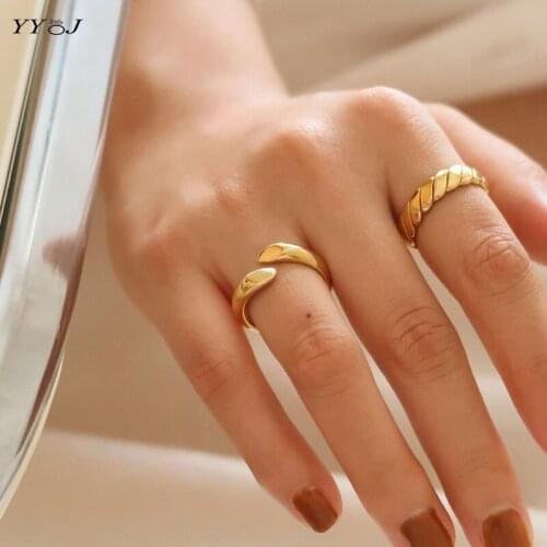 Misplaced open rings for women stainless steel gold stackable ring simple geometry dainty elegant wholesale jewelry