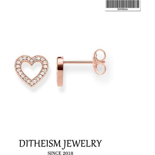 Rose Gold Color Heart Stud Earrings 2018 New Zirconia Fashion Jewelry 925 Sterling Silver Trendy Gift For Women Girls Lover
