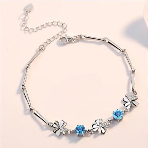 Everoyal Exquisite Crystal Blue Clover Bracelets For Women Jewelry Fashion 925 Silver Bracelets Girls Wedding Engagement Bijou