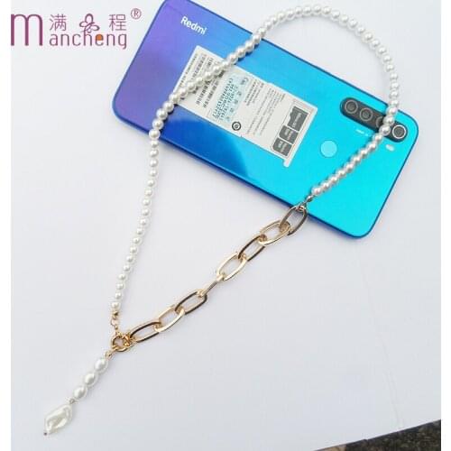 Punk Autumn Winter Long pearl Sweater necklace for women Golden Hidden clasp Anchor Chain Pearl necklace Geometric drop pendant