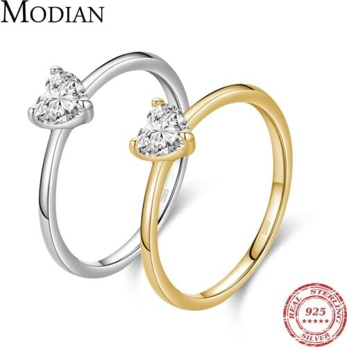 Modian Authentic 925 Sterling Silver Simple Love Heart AAAAA Zirconia Sparkling Finger Ring For Women Female Wedding Jewelry