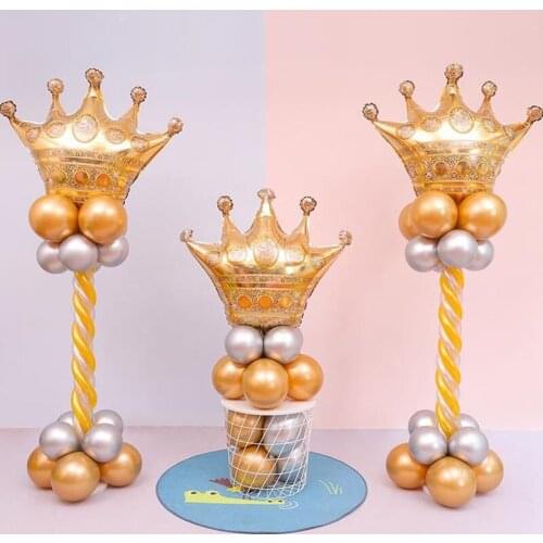 1set Golden Crown Foil Balloon Metal Gold And Silver Latex Balloons Column Base Wedding Birthday Party Decoration Supplies