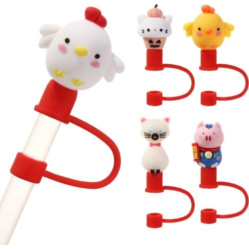 1 PC Creative Silicone Straw Stopper Reusable Dust Cap Glass Cup Accessories Cartoon Stopper Cover Kitchen Drink Cleaner