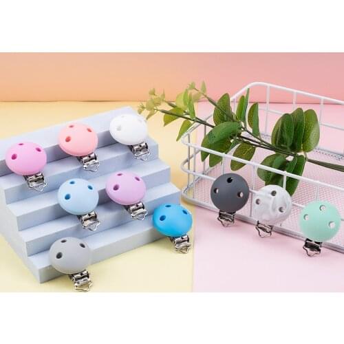 Sunrony 10Pcs Round Shape Pacifer Clip Perle Silicone Teether Clip DIY Baby Dummy Chain Nipple Holder Rodent Nursing Teething