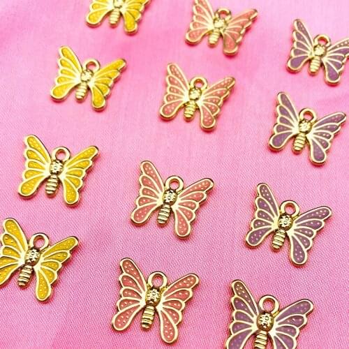 10Pcs/lot Alloy Cute Butterfly Charm 3 Colors Metal Animal Insect Pendant For Necklace Earring Jewelry Making Handmade Supplies
