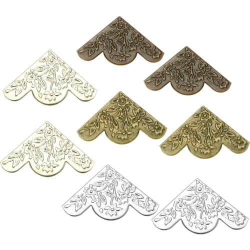 12/4pcs Corner Decorative Protectors 43mm Flower Carved Metal No Holes Antique Bronze/Red Copper/Gold/Silver Covers Old Fashion
