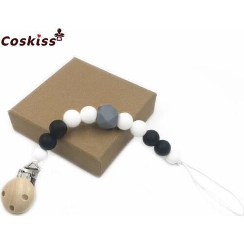 5pcs Silicone Chew Beads Pacifier Clip Nursing Teething Wooden Dummy Holder Baby Silicone Teether Food Grade Pendants