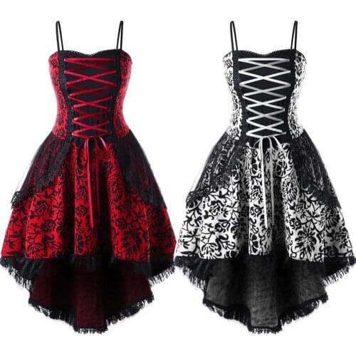 50% Dropshipping!!Fashion retro ladies gothic style lace layered hem sleeveless bandage corset dress