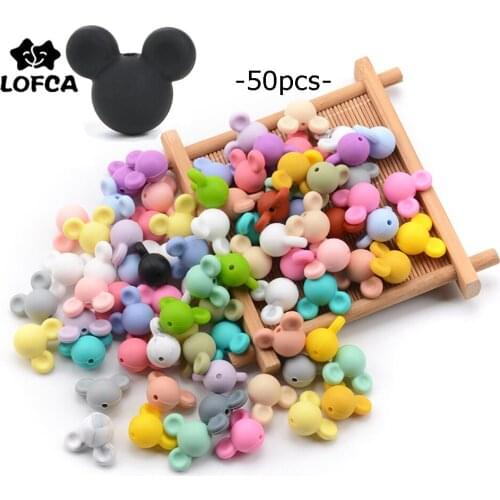 LOFCA 50pcs silicone teething Mouse Beads Baby Teether beads Food Grade DIY Necklace Silicone Beads BPA Free Pendant Making