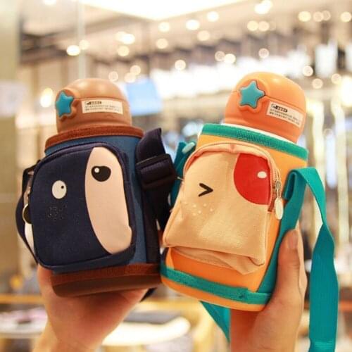 550ml Cartoon Drink Cup with Straws Outdoor Portable Backpack Water Bottle food grade PP 304 stainless steel Children Bottle