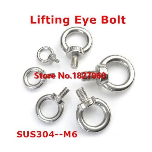 8pcs M6 Lifting Eye Bolts SUS304 Stainless steel Round Rings Hook Bolt Screw Male Thread DIN580