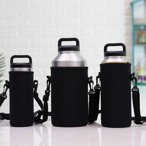 Water Bottle Cover Bag Pouch w/Strap Neoprene Water Pouch Holder Shoulder Strap Black Bottle Carrier Insulat Bag