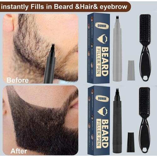 Four-Prong Waterproof Beard Pen And Beard Brush Filler Pencil Combination Coverage Enhancer Lasting Repair Moustache Shape