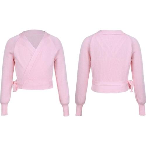 Kids Winter Wrap Ballet Sweater Cardigans Girls Soft Knitted Dance Leotards Crossover Long Sleeve Warm Ballet Coat for Children