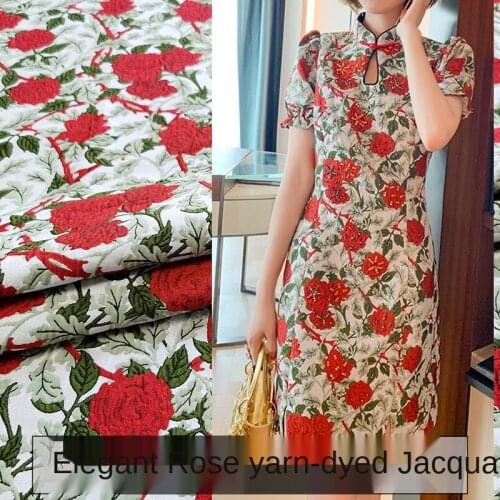 Designer sewing jacquard fabric elegant rose-dyed jacquard dress windbreaker suit brocade cheongsam fabric high-end