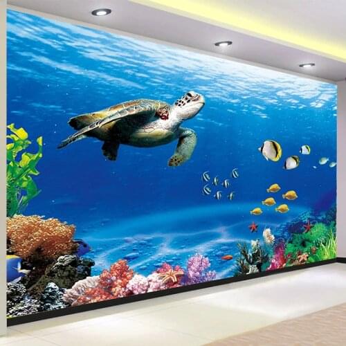 Custom Photo 3D Ocean Underwater World Sea Turtle Fish Mural Wall Painting For Living Room Children Room Bedroom Decor Wallpaper