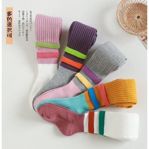 2020 Autumn New Style Panty-hose for Kids Colorful Knitted Pantyhose Girls Composite Materials Color Bar Base Coaster