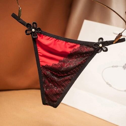 Contrast Lace Thong Womens Thin Belt Sexy Silky Seamless Traceless Girl Panties Hollow Transparent Low Waist Seduction Thin Bel