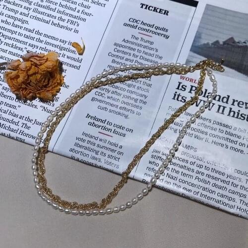 Cultured White Freshwater oval Pearls Double-deck Twining Necklace,INS style women Necklace for Wedding party decoration jewelry