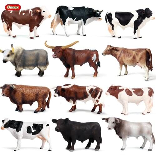 Oenux Lovely Poultry Cow Model Simulation Farm Animals Calltle Yak Bull OX Calf Action Figures PVC Educational Kids Toy Gift
