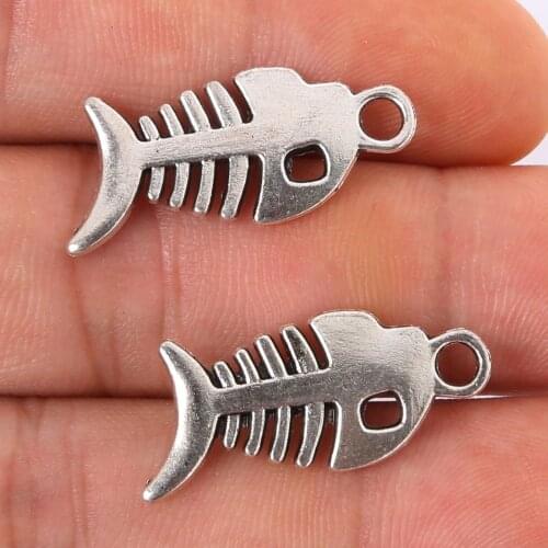 Fashion 6pcs 27x12mm antique silver Alloy Fish Bone charms Pendant Jewelry Findings