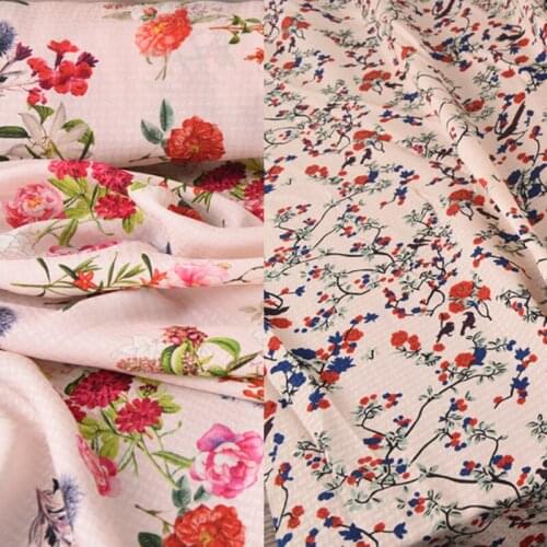 114CM Wide 22MM Red Floral Print Soft Silk Crepe Fabric for Dress Cheongsam Pant Shirt H597