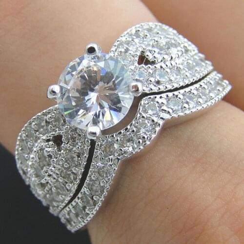 Hot Selling Real 925 Sterling Silver Fine Jewelry CZ Womens Engagement Wedding Ring Set For Gift