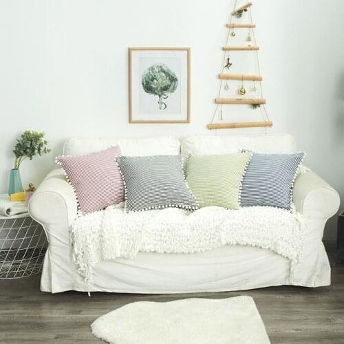 Simple Hair Ball Lace Fashion Cushion Cover Solid Color Waist Pillow Soft Comfortable Striped Polyester Cotton Hug Pillowcase