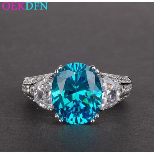 OEKDFN 100% S925 Sterling Silver Ring For Women Created White Citrine Pink Aquamarine Oval Zircon Gemstone Wedding Jewelry Rings