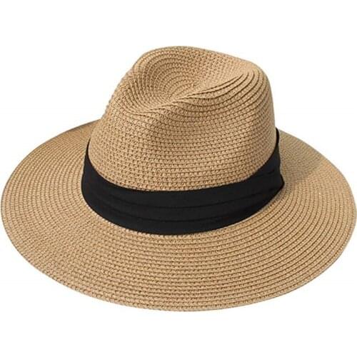 Autumn Spring Straw Hat Women Men Black Belt Wide Brim Jazz Hats Panama Trilby Cap Trend Gambler Hat