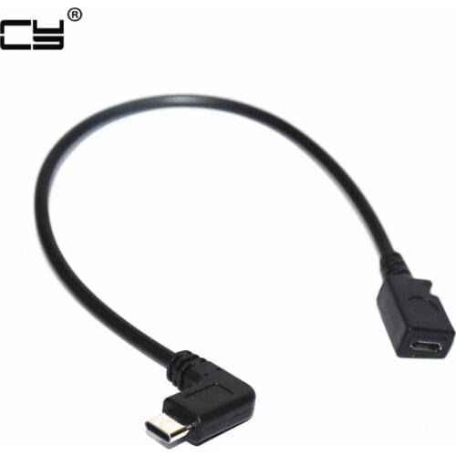90 Degree Right Angled Cable Adapter USB 3.1 Type-C Male To Micro USB 2.0 Female Data Cable 25cm