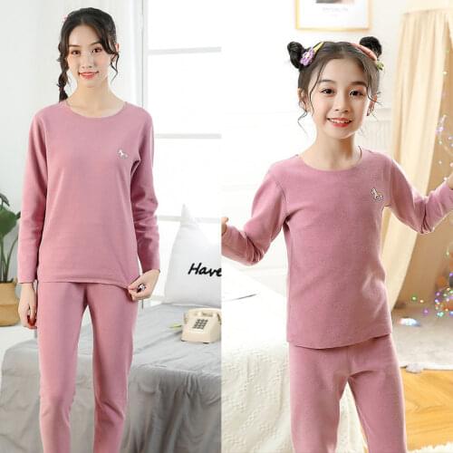 Mother Kids Pajama Sets Winter Thermal Underwear for Toddler Girls Warm Baby Boy Cartoon Change Color Sleepwear Children Clothes