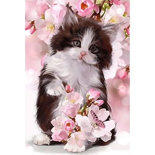 Dpsprue 5D Full Square Round DIY Diamond Painting Cross Stitch Cool Cat Flower 3D Embroidery Diamond Mosaic Home Decoration Gift