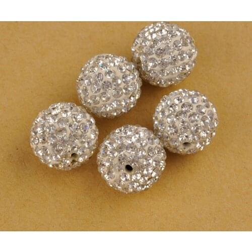 Silver Plated 14mm Rhinestones Crystal Pave Clay Round Disco Ball Spacer Beads Jewelry Spacers for Bracelet Necklace Making DIY