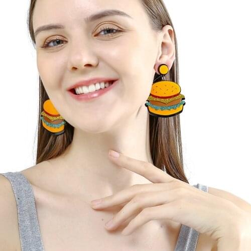 Exaggerated New Fried Chicken Hamburger Food Acyrlic Drop Earrings Funny Creative Glitter Powder Fashion Dangle Earrings Brincos