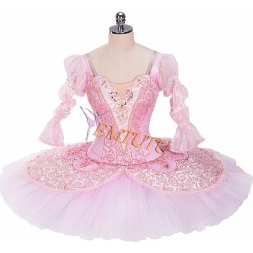 Fairy Doll Professional Ballet Tutu Pink Puff Sleeve Nutcracker Ballet Performance Costume Women Ballet Pancake Tutu Dress