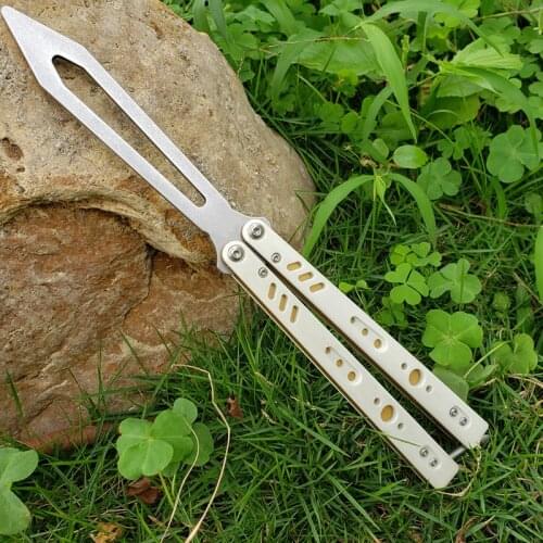 Theone BRS Replicant ButterflyTrainer Knife White G10+Titanium Handle D2 Blade Bushing System Folding Knife Survival