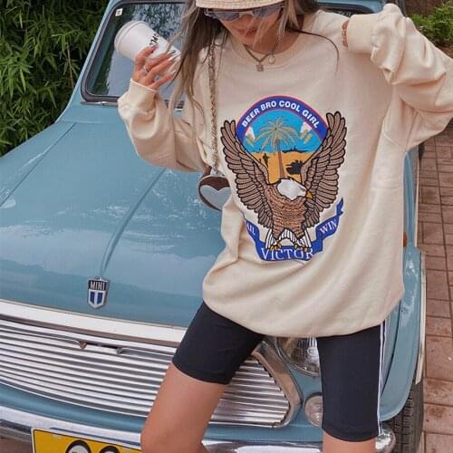 'VICTOR' Embroidery Sweatshirts Women American Vintage Eagle Hoodie Harajuku Women Loose Top Aesthetic Clothes