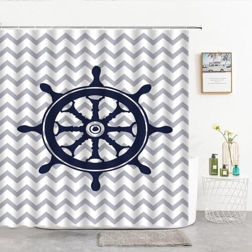 Nautical Series Rudder Ripple Shower Curtains Mediterranean Style Childrens Room Boy Girl Cartoon Decorate Bathroom Products