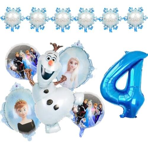 Frozen Elsa Olaf Helium Balloons Baby Shower Decors Blue Number Foil Globos Birthday Party Decorations Kids Classic Toys Gifts