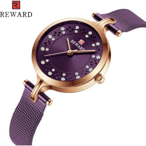 Female Watch REWARD Fashion Luxury Diamond Women Quartz Watches Ladies Simple Stainless Steel Mesh Belt Crystal Wristwatch 2020