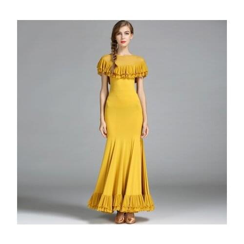 Yellow Ballroom Dance Skirts Women Lycra Newest Design Woman Modern Waltz Tango Dance Dress/standard Ballroom Competition Dress