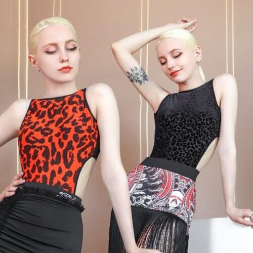 Leopard Stitching Mesh Latin Dance Tops Women Summer Sexy Backlees Tango Rumba Practice Clothes Samba Performance Wear VDB3816