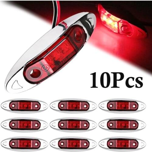 10pcs Car Red Work Lights 12V 24V 3-LED Side Marker Clearance Fish Shape Truck Van Trailer Red LED Lamp Light IP67