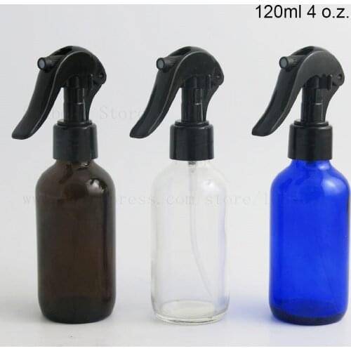 3PCS 120ml Big Refillable cleaning aromatherapy Spray Bottles 4oz Boston Round Glass Bottle with black trigger sprayer
