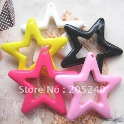47mm 20pcs Mixed 5colors Hot Sale For Diy Decoration Cute Flat Back Resin Star With Hole