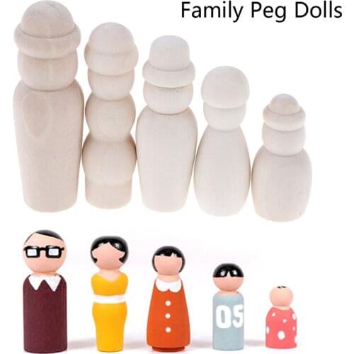 5Pcs Puppet Wooden Peg Dolls Family Five People DIY Crafts Unfinished Toys Childrens Painted Doodle Natural Color Ornaments